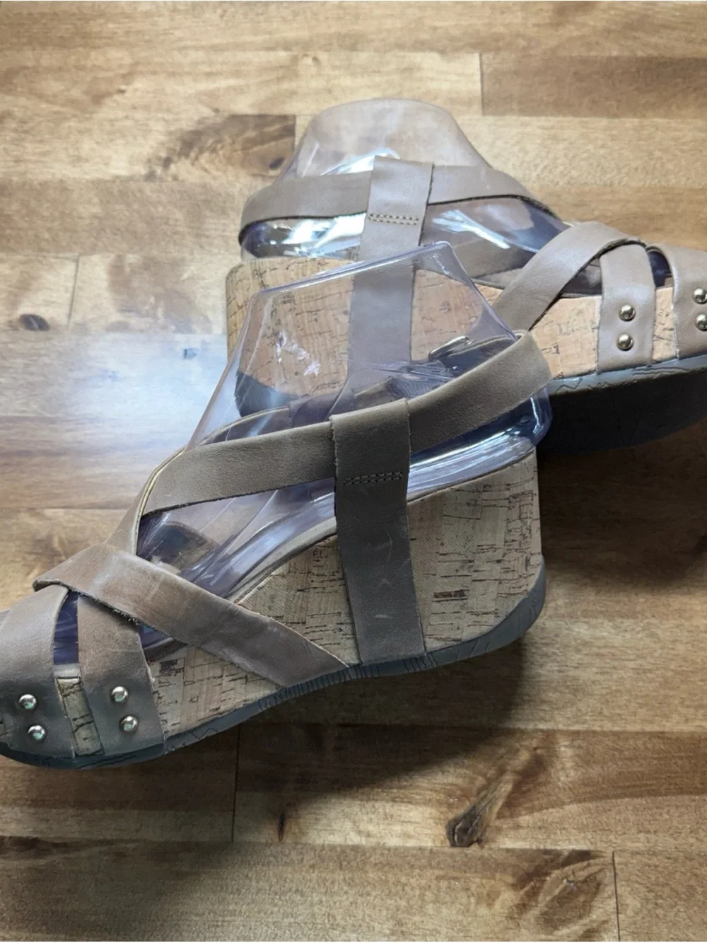 Bussola Formentera Sandals Womens 37 Cork Wedge Strappy Slingback Gray Leather